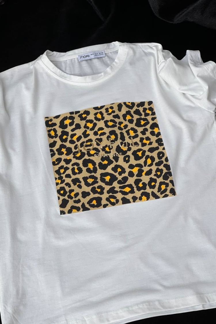 Leopard Patterned T-shirt With Text Print - Producer: Fiori - Wholesale Women Clothes - TheBS Women