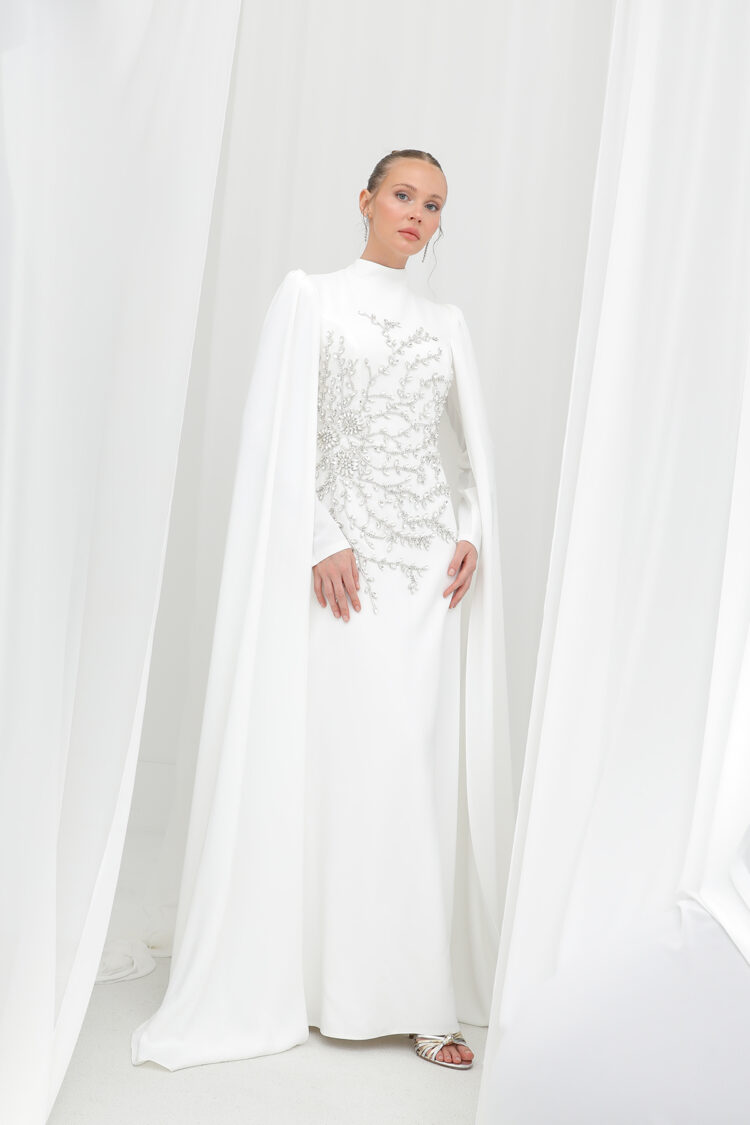Women's Leaf Stone Embroidered Cape Evening Dress - Producer: Puane - Wholesale Women Clothes - TheBS Women