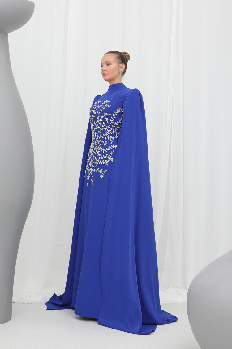 Women's Leaf Stone Embroidered Cape Evening Dress - Producer: Puane - Wholesale Women Clothes - TheBS Women