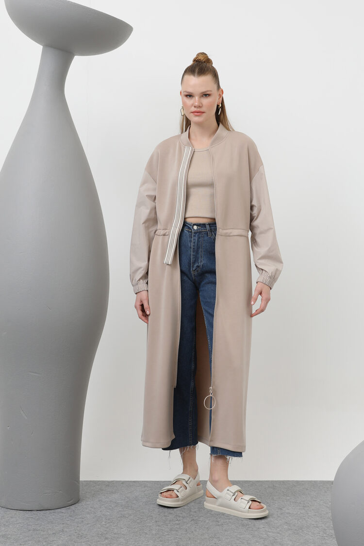 Front Zipper And Ribbon Detailed Waist Gathered Dress - Producer: Puane - Wholesale Women Clothes - TheBS Women