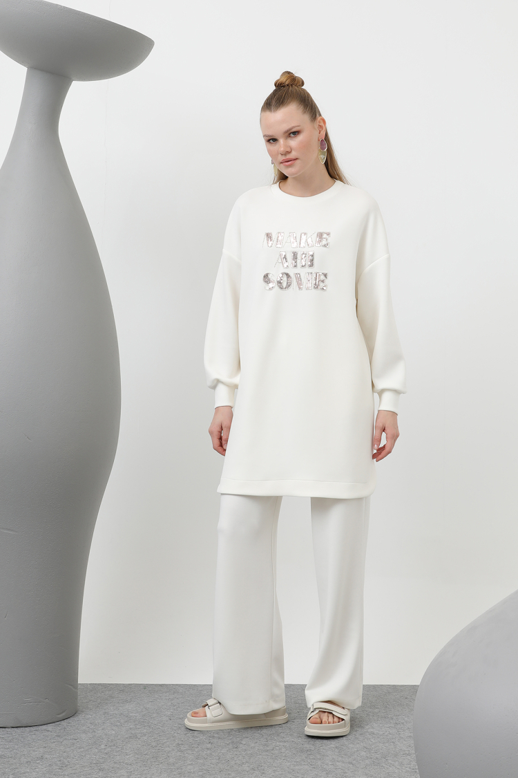 Front Stone And Sequin Embroidery Written And Trouser Suit - Brand: Puane - Women & Kids, Baby Clothes Wholesale - TheBS Women