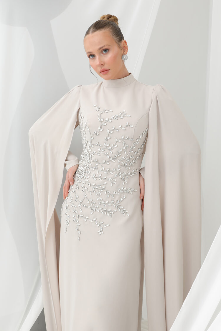 Leaf Stone Embroidered Cape Evening Dress - Producer: Puane - Wholesale Women Clothes - TheBS Women