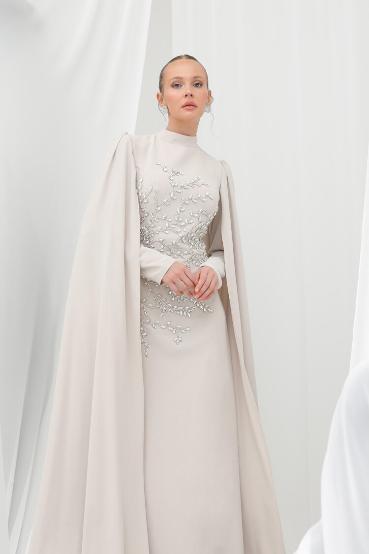Leaf Stone Embroidered Cape Evening Dress - Producer: Puane - Wholesale Women Clothes - TheBS Women