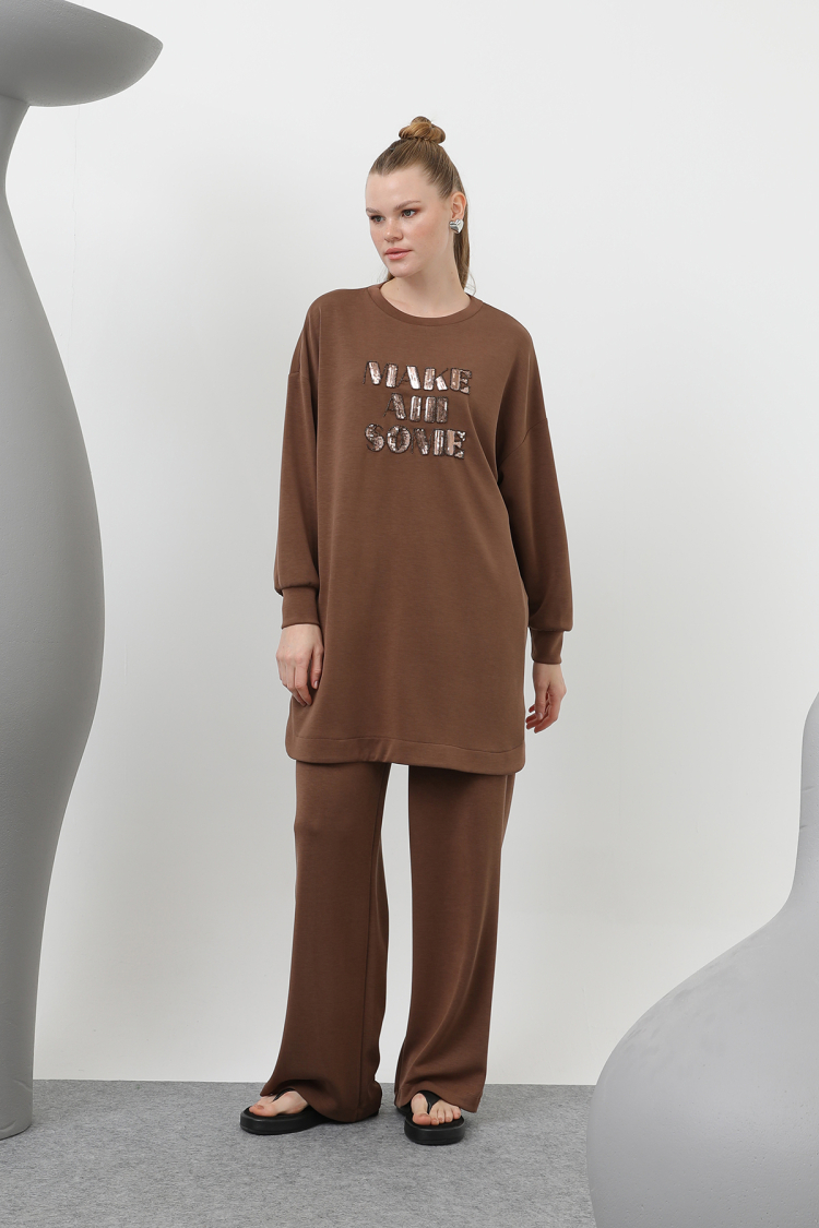 Women's Front Stone And Sequin Embroidery Written And Trouser Suit - Brand: Puane - Women & Kids, Baby Clothes Wholesale - TheBS Women