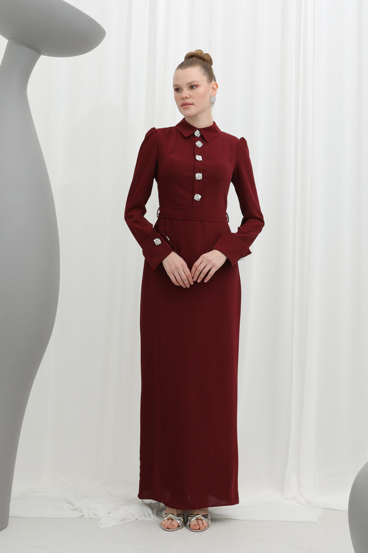 Stone Detailed Mono Evening Dress - Producer: Puane - Wholesale Women Clothes - TheBS Women