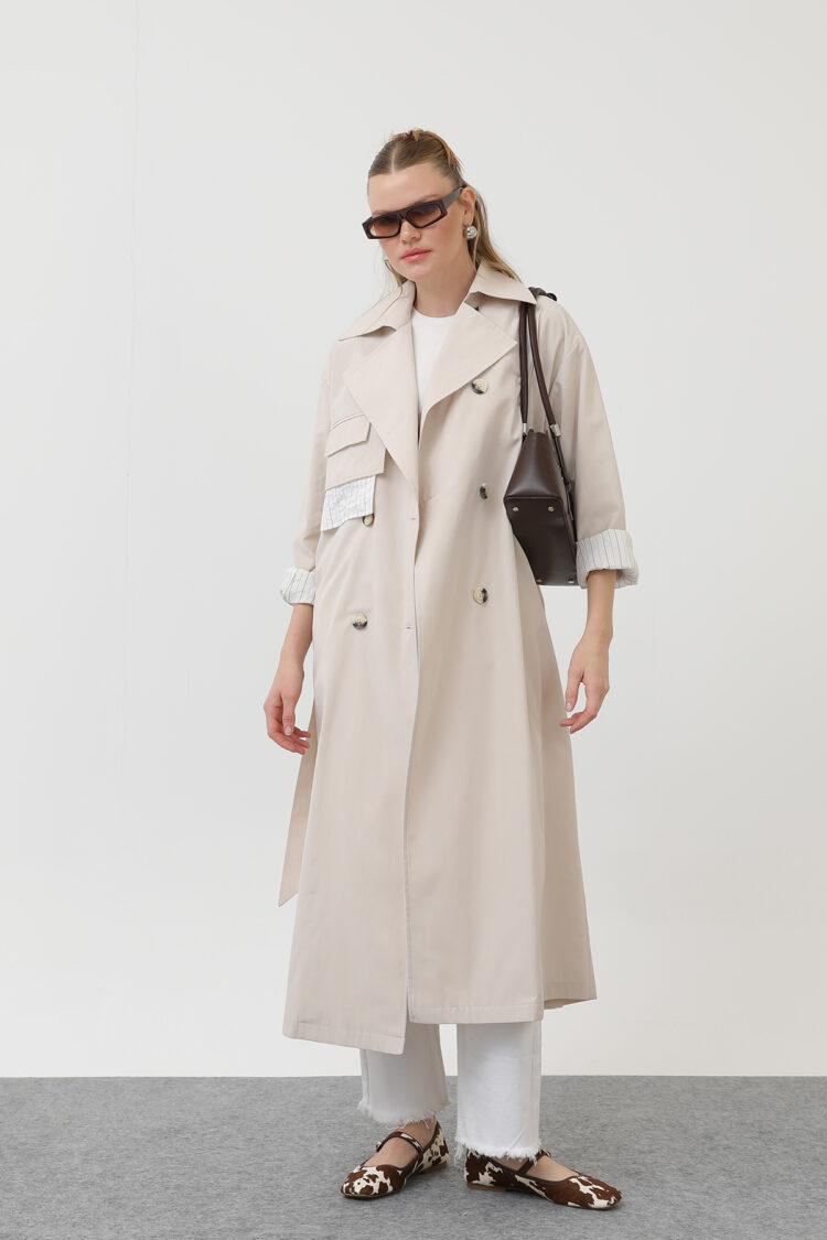 Garni Striped Detail Trench Coat - Producer: SOUL - Wholesale Women Clothes - TheBS Women
