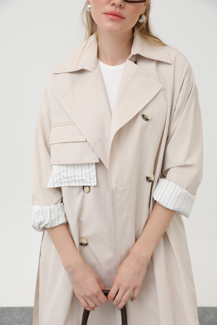 Garni Striped Detail Trench Coat - Producer: SOUL - Wholesale Women Clothes - TheBS Women