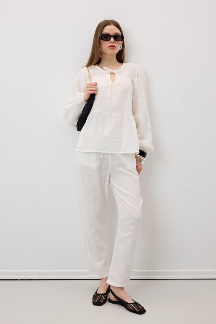 Lace-up Mueslin Blouse - Producer: Levure - Wholesale Women Clothes - TheBS Women