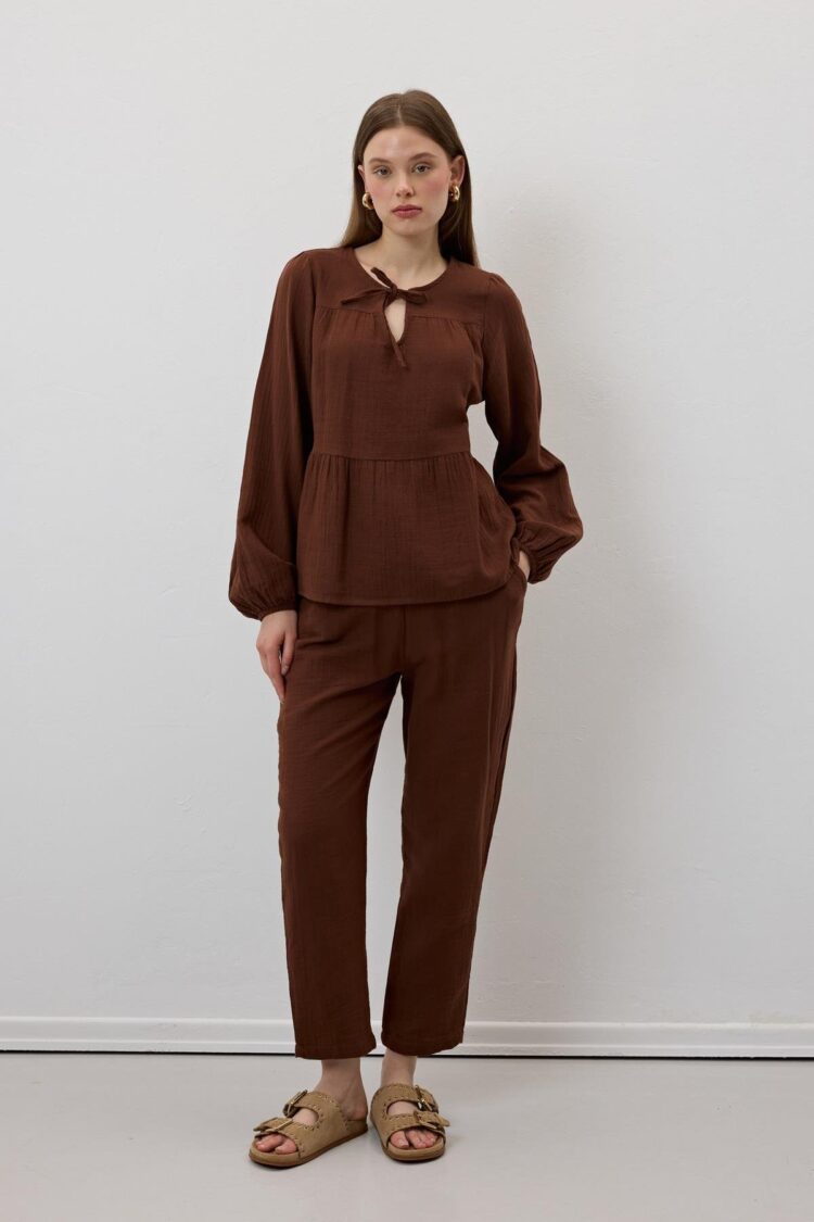 Mueslin Salaş Elastic Waist Women's Pants - Producer: Levure - Wholesale Women Clothes - TheBS Women