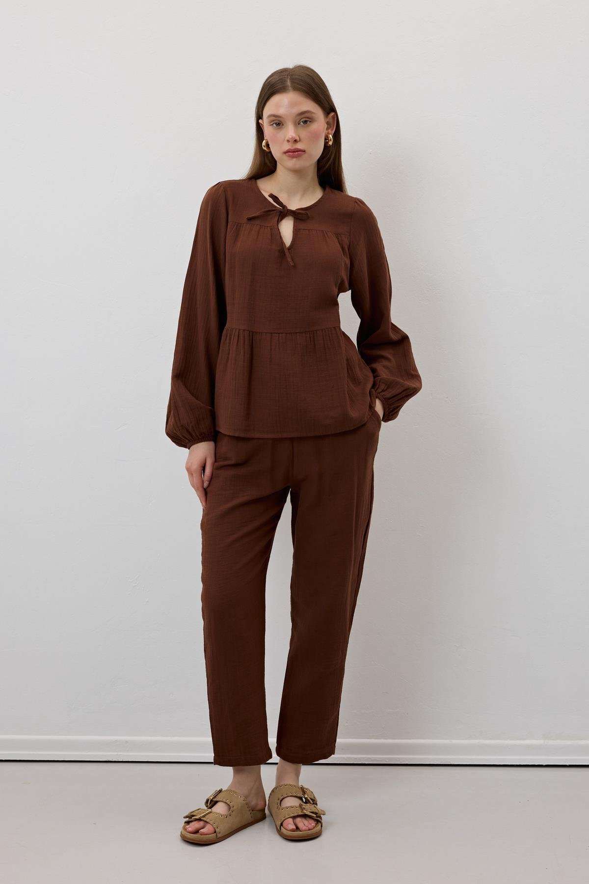 Lace-up Mueslin Blouse - Producer: Levure - Wholesale Women Clothes - TheBS Women