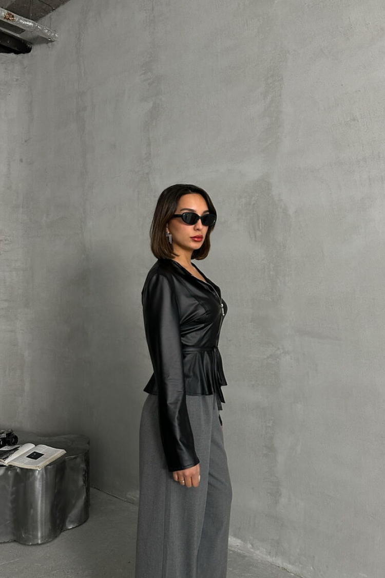 Slim Leather Jacket With Black Zipper - Producer: Topshow - Wholesale Women Clothes - TheBS Women