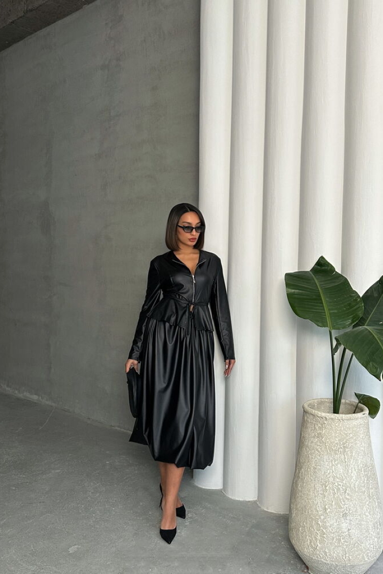 Black Leather Wide Skirt - Producer: Topshow - Wholesale Women Clothes - TheBS Women