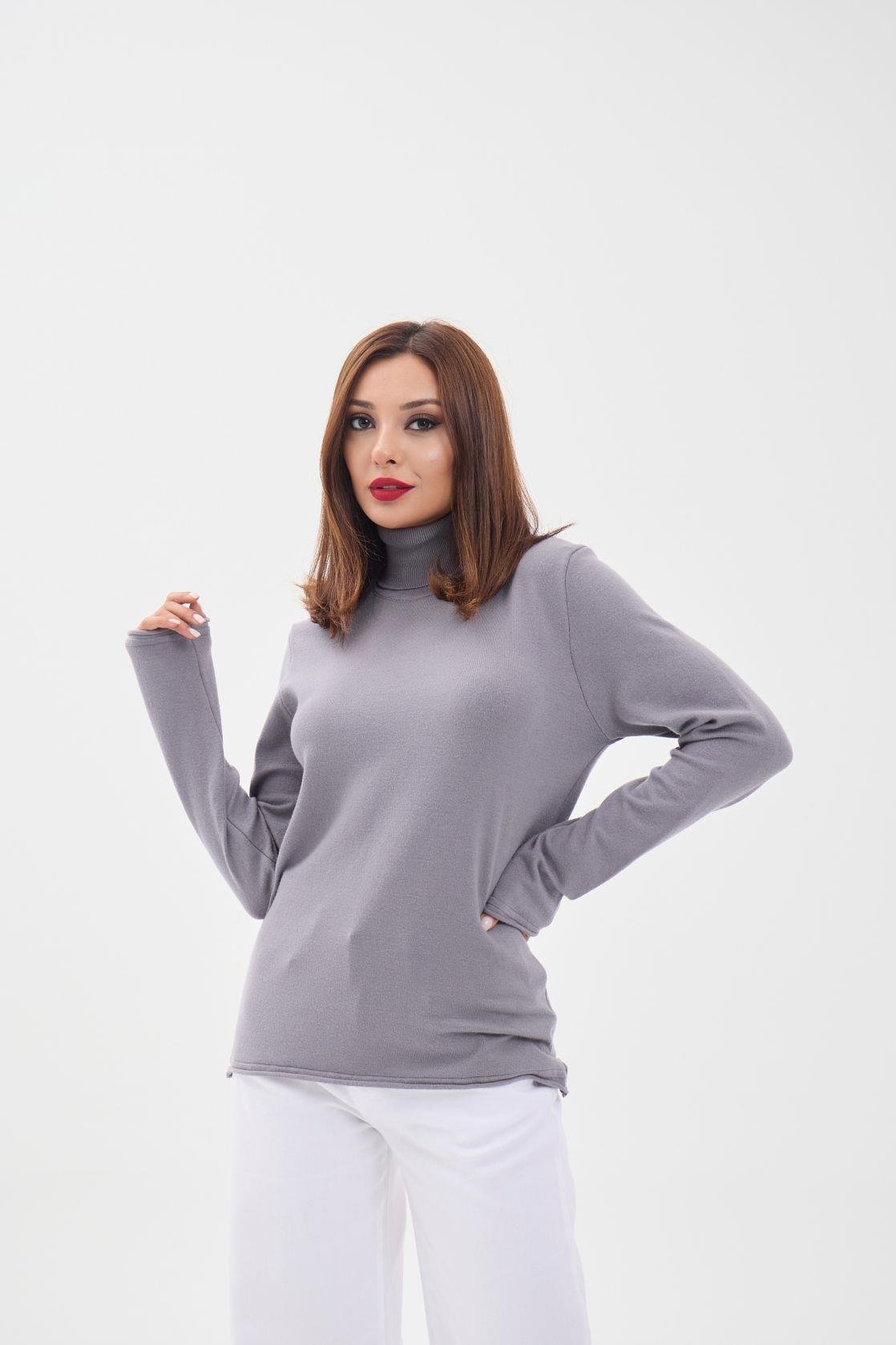 Knitwear Plain Turtleneck Casual - Gray - Producer: Fame - Wholesale Women Clothes - TheBS Women