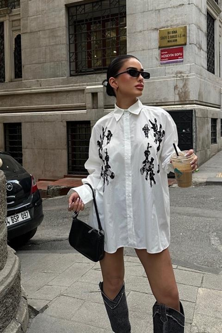 Shirt With Lace Pattern And Embroidery Detail On The Front - White - Producer: Sobe Istanbul - Wholesale Women Clothes - TheBS Women