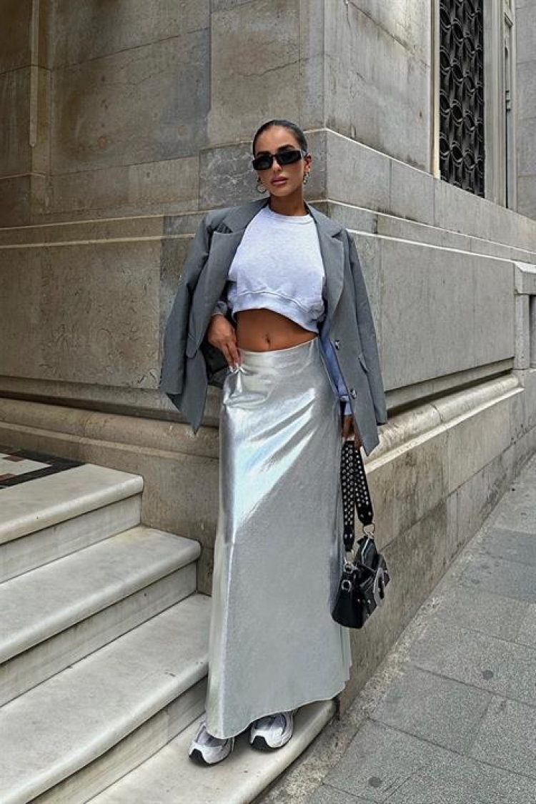 Reflective Midi Skirt - Silver - Producer: Sobe Istanbul - Wholesale Women Clothes - TheBS Women