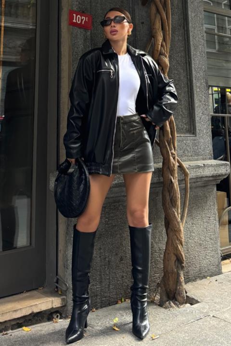 Leather Bomber Jacket - Black - Producer: Sobe Istanbul - Wholesale Women Clothes - TheBS Women