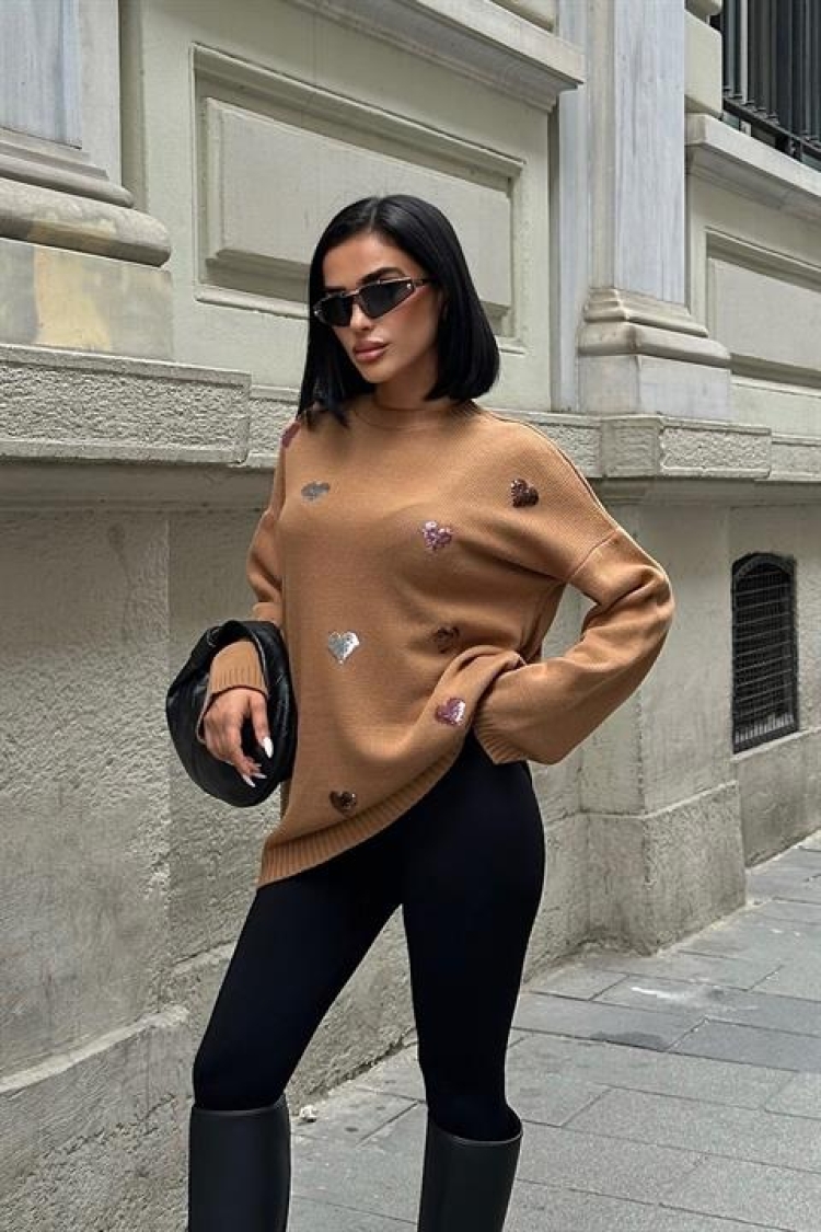 Heart Patterned Knitted Sweater - Producer: Sobe Istanbul - Wholesale Women Clothes - TheBS Women