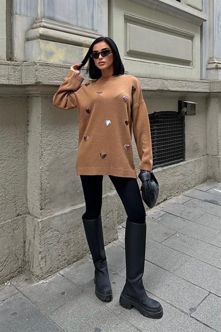 Heart Patterned Knitted Sweater - Producer: Sobe Istanbul - Wholesale Women Clothes - TheBS Women