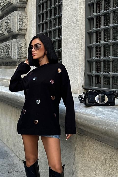 Heart Patterned Knitted Sweater - Producer: Sobe Istanbul - Wholesale Women Clothes - TheBS Women