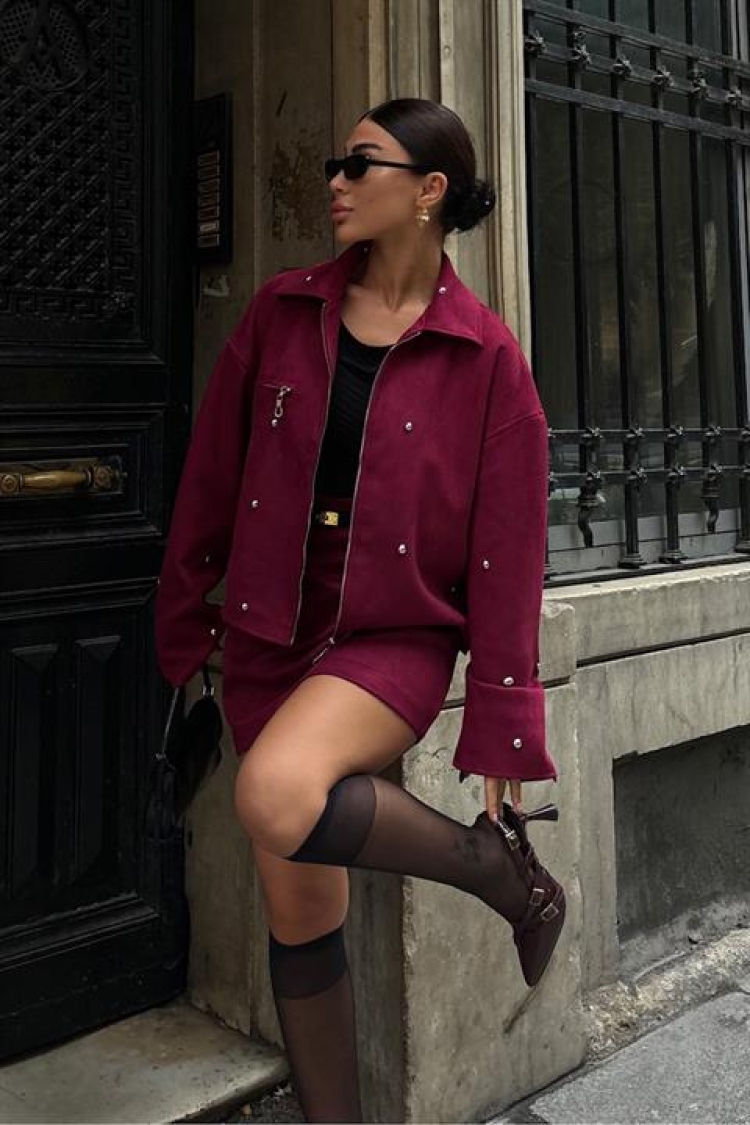 Silver Accessory Jacket Skirt Lined Suede Suit - Producer: Sobe Istanbul - Wholesale Women Clothes - TheBS Women