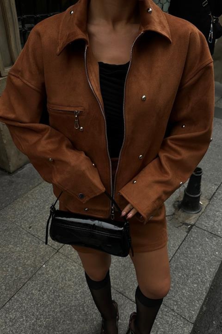 Silver Accessory Jacket Skirt Lined Suede Suit - Producer: Sobe Istanbul - Wholesale Women Clothes - TheBS Women