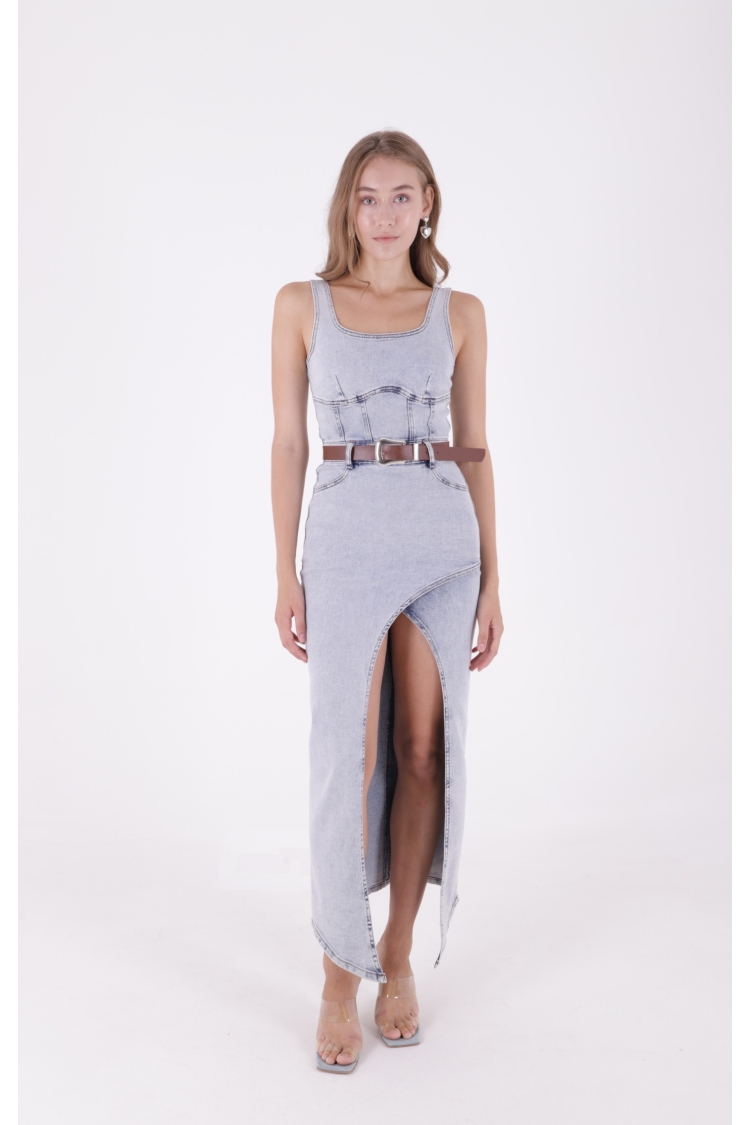Asymmetrical Detailed Denim Dress With Straps And Cups - Brand: XLove - Women & Kids, Baby Clothes Wholesale - TheBS Women