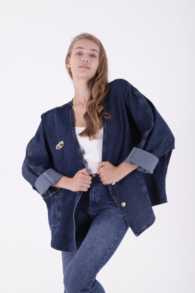 Oversize Batwing Sleeve Denim Jacket - Navy Blue - Producer: XLove - Wholesale Women Clothes - TheBS Women