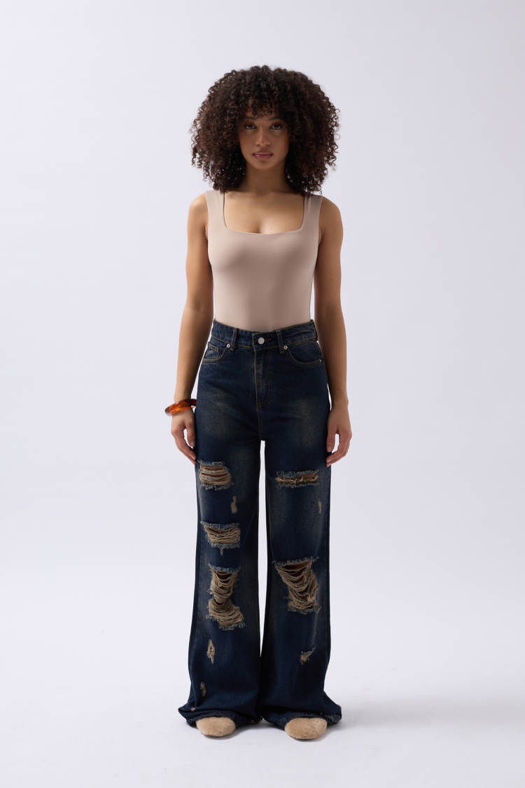 Laser Cut Wide Leg High Waist Jean - Producer: Black Fashion - Wholesale Women Clothes - TheBS Women