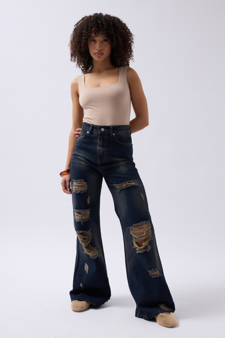 Laser Cut Wide Leg High Waist Jean - Producer: Black Fashion - Wholesale Women Clothes - TheBS Women