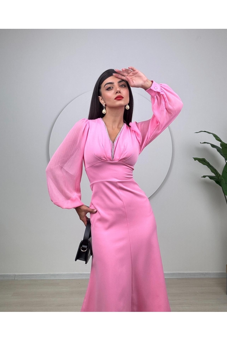 Sleeves Chiffon Atlas Dress - Brand: Miss Janell - Women & Kids, Baby Clothes Wholesale - TheBS Women