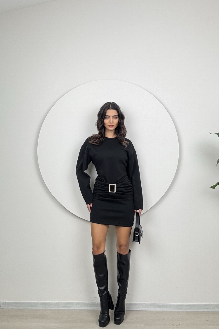 Knitted Buckle Mini Tight Dress - Producer: Miss Janell - Wholesale Women Clothes - TheBS Women