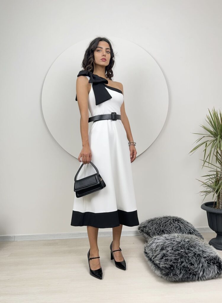 One Shoulder Bow Belted Dress - Producer: Miss Janell - Wholesale Women Clothes - TheBS Women