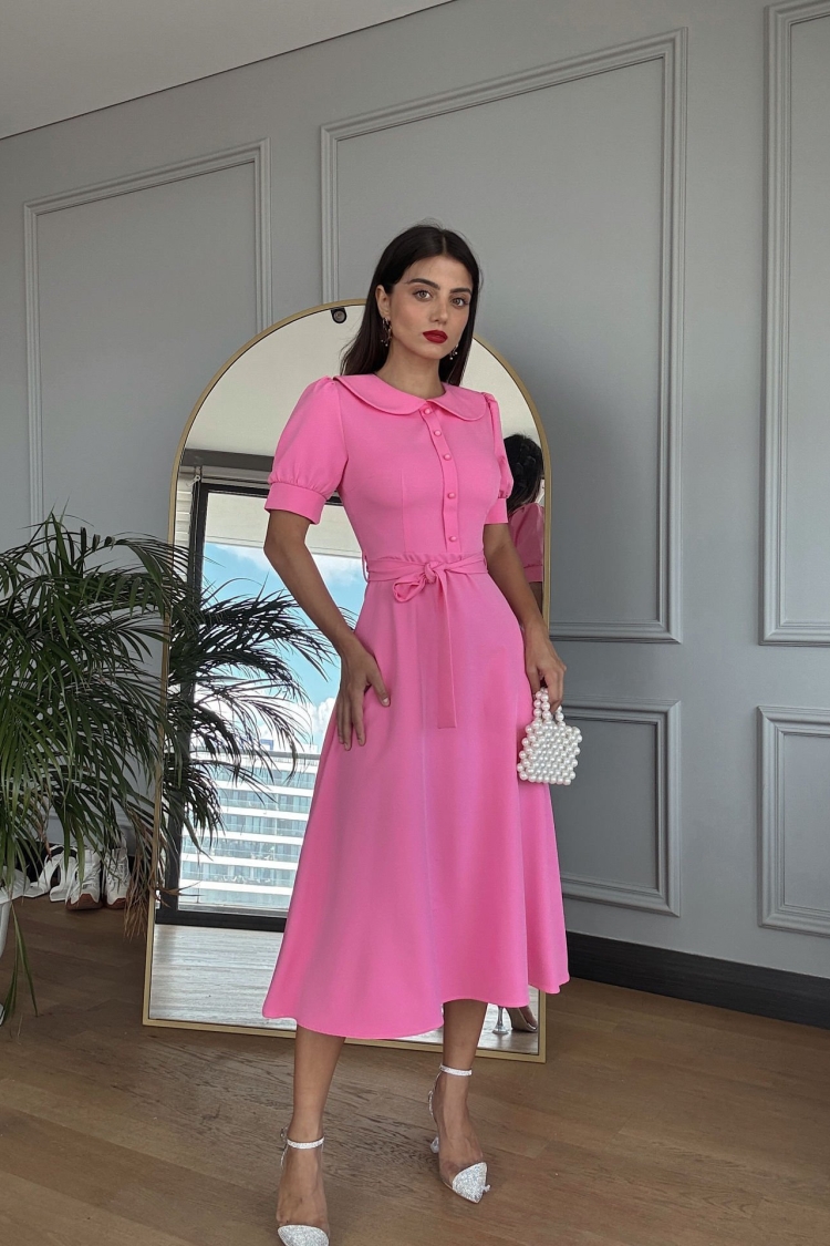 Baby Collar Belted Midi Dress - Brand: Miss Janell - Women & Kids, Baby Clothes Wholesale - TheBS Women