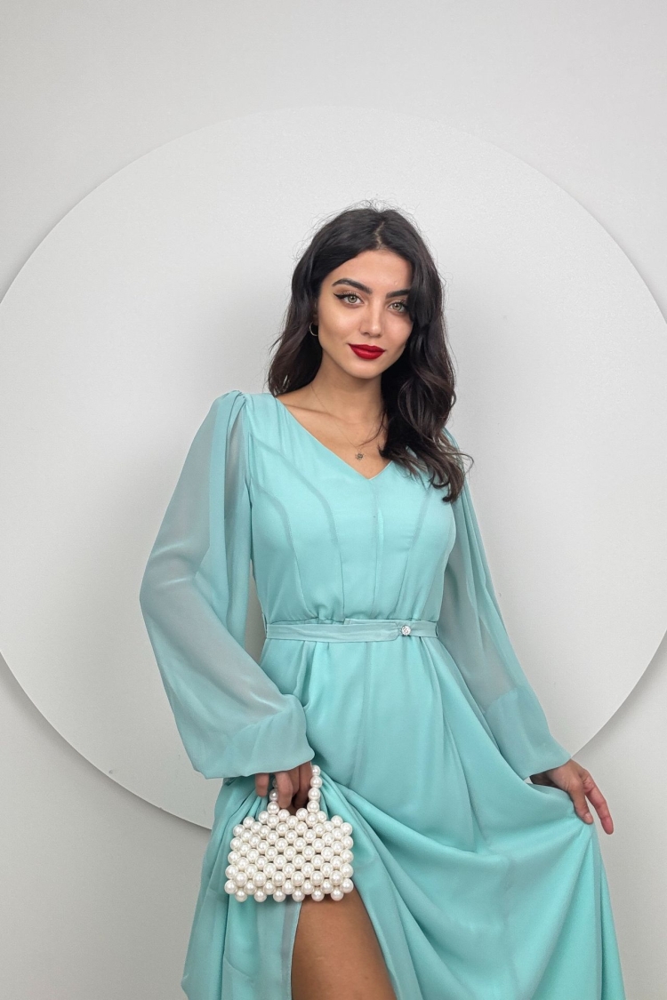 Chiffon V Neck Dress - Producer: Miss Janell - Wholesale Women Clothes - TheBS Women