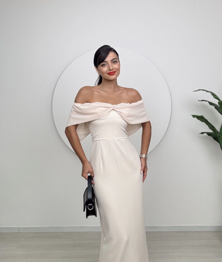 Strapless Chiffon Garnished Atlas Glop Dress - Producer: Miss Janell - Wholesale Women Clothes - TheBS Women