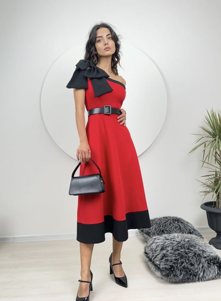 One Shoulder Bow Belted Dress - Producer: Miss Janell - Wholesale Women Clothes - TheBS Women