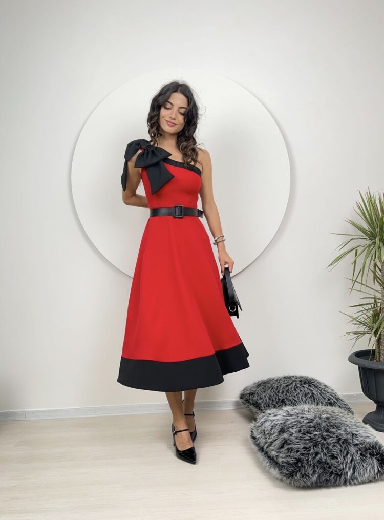 One Shoulder Bow Belted Dress - Producer: Miss Janell - Wholesale Women Clothes - TheBS Women
