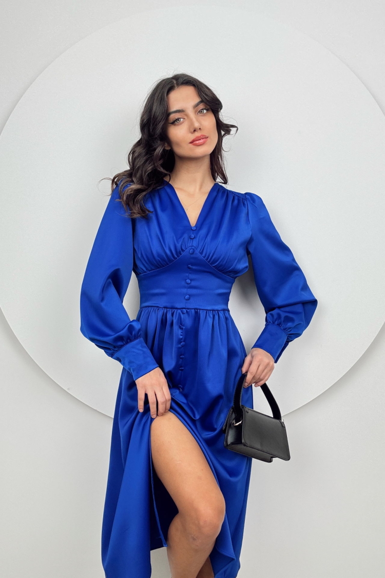 Ögüs Ruffle Front Buttoned Satin Dress - Producer: Miss Janell - Wholesale Women Clothes - TheBS Women