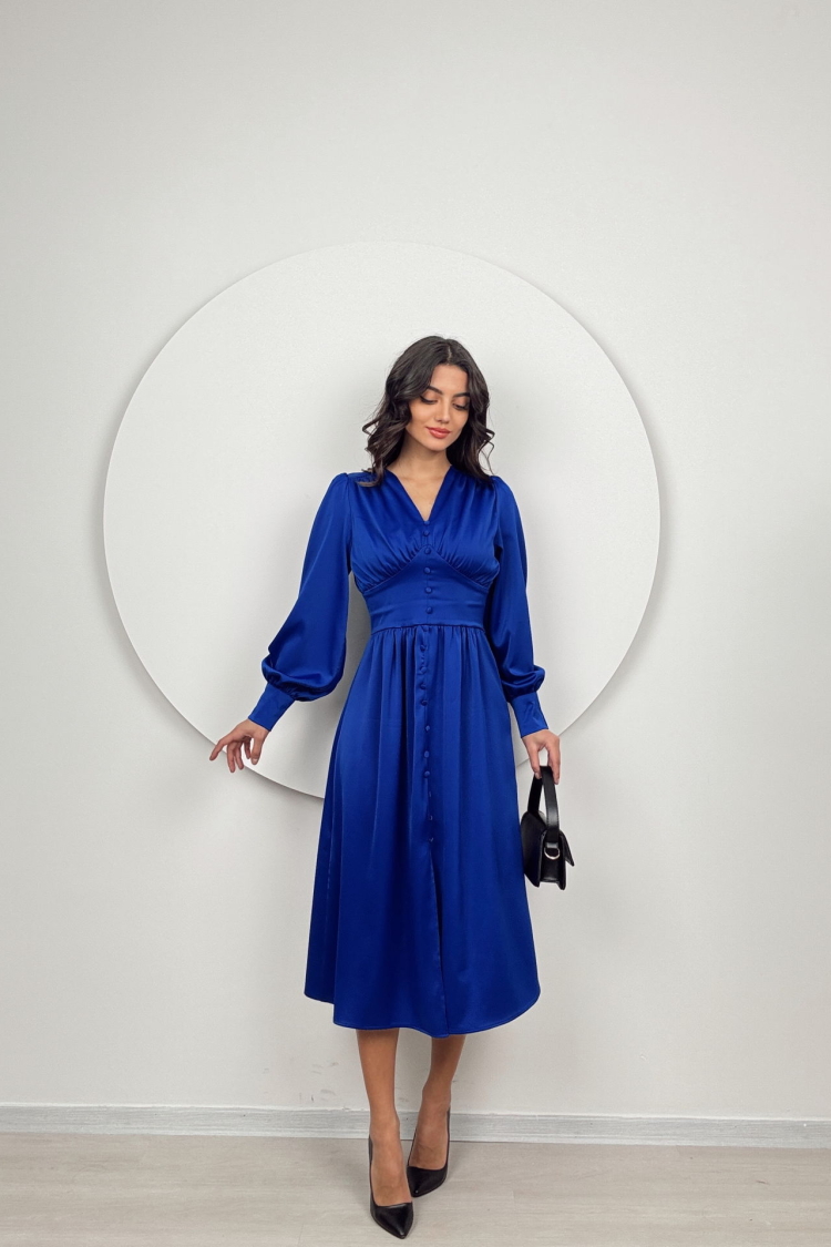 Ögüs Ruffle Front Buttoned Satin Dress - Producer: Miss Janell - Wholesale Women Clothes - TheBS Women