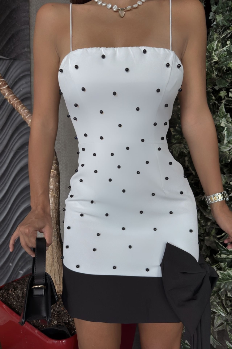 Pearl Striped Bow Detail Strapless Mini Dress - Producer: Miss Janell - Wholesale Women Clothes - TheBS Women