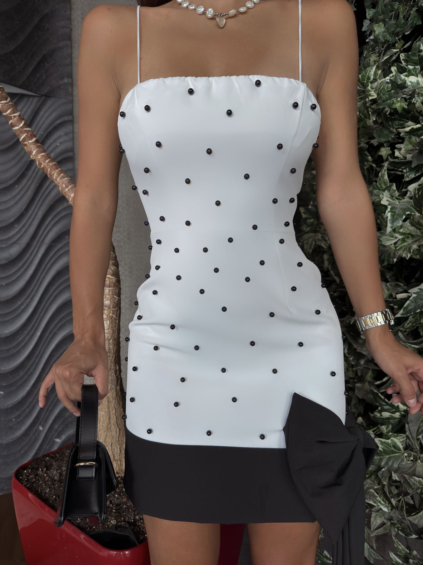 Pearl Striped Bow Detail Strapless Mini Dress - Producer: Miss Janell - Wholesale Women Clothes - TheBS Women