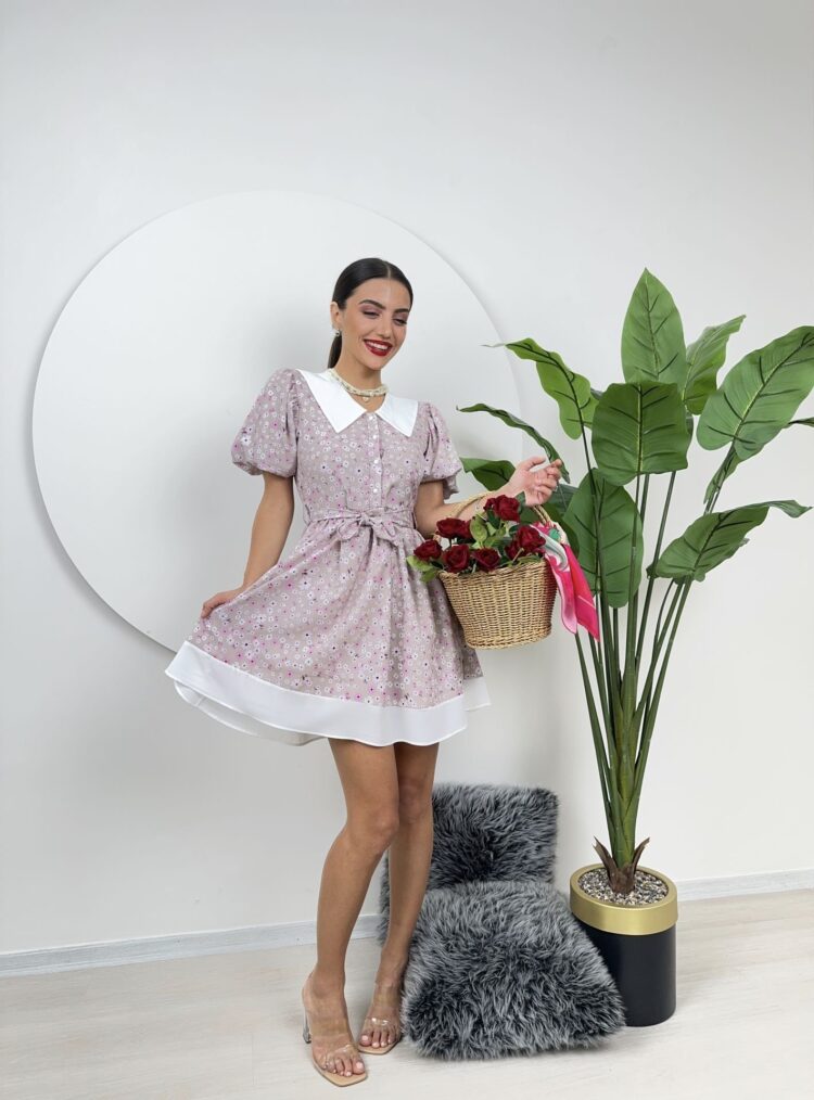Collar Detail Crepe Mini Dress - Producer: Miss Janell - Wholesale Women Clothes - TheBS Women