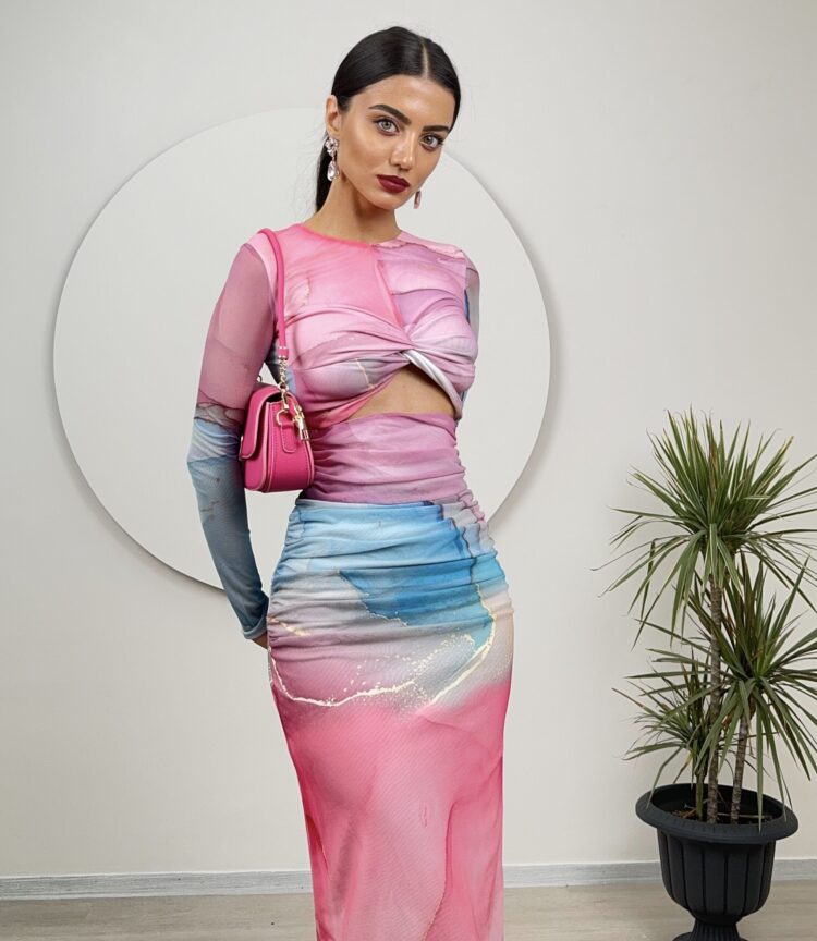 Tulle Fabric Printed Dress - Producer: Miss Janell - Wholesale Women Clothes - TheBS Women
