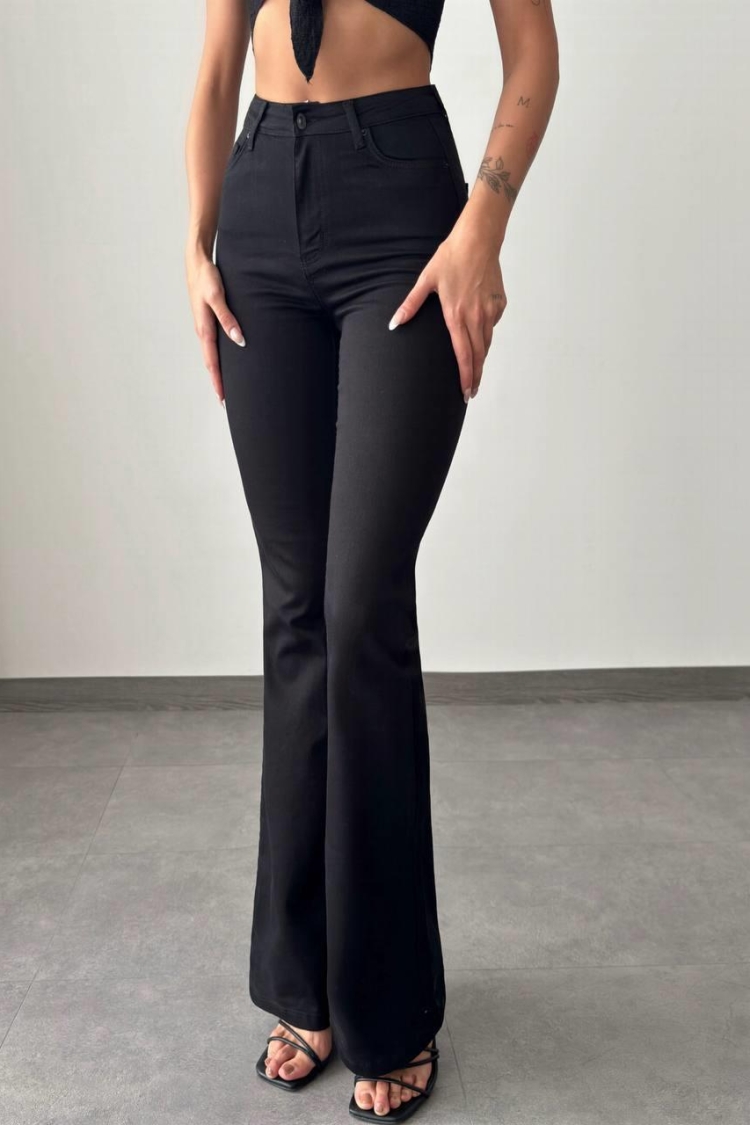High Waist Half Spanish Leg Black Jeans - Producer: LACARINO - Wholesale Women Clothes - TheBS Women
