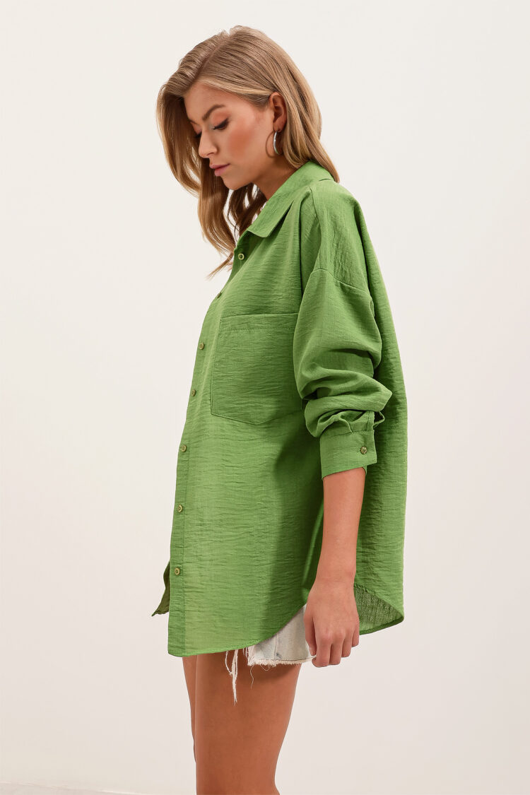 Single Pocket Oversize Shirt - E.green - Producer: Bigdart - Wholesale Women Clothes - TheBS Women