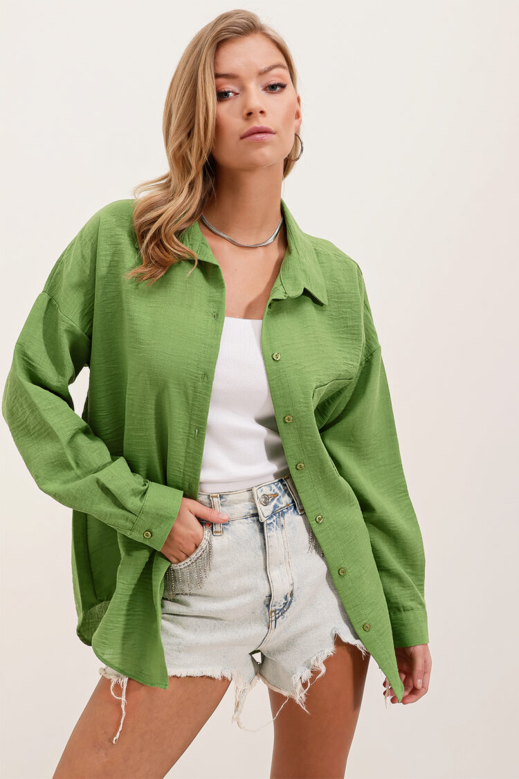 Single Pocket Oversize Shirt - E.green - Producer: Bigdart - Wholesale Women Clothes - TheBS Women