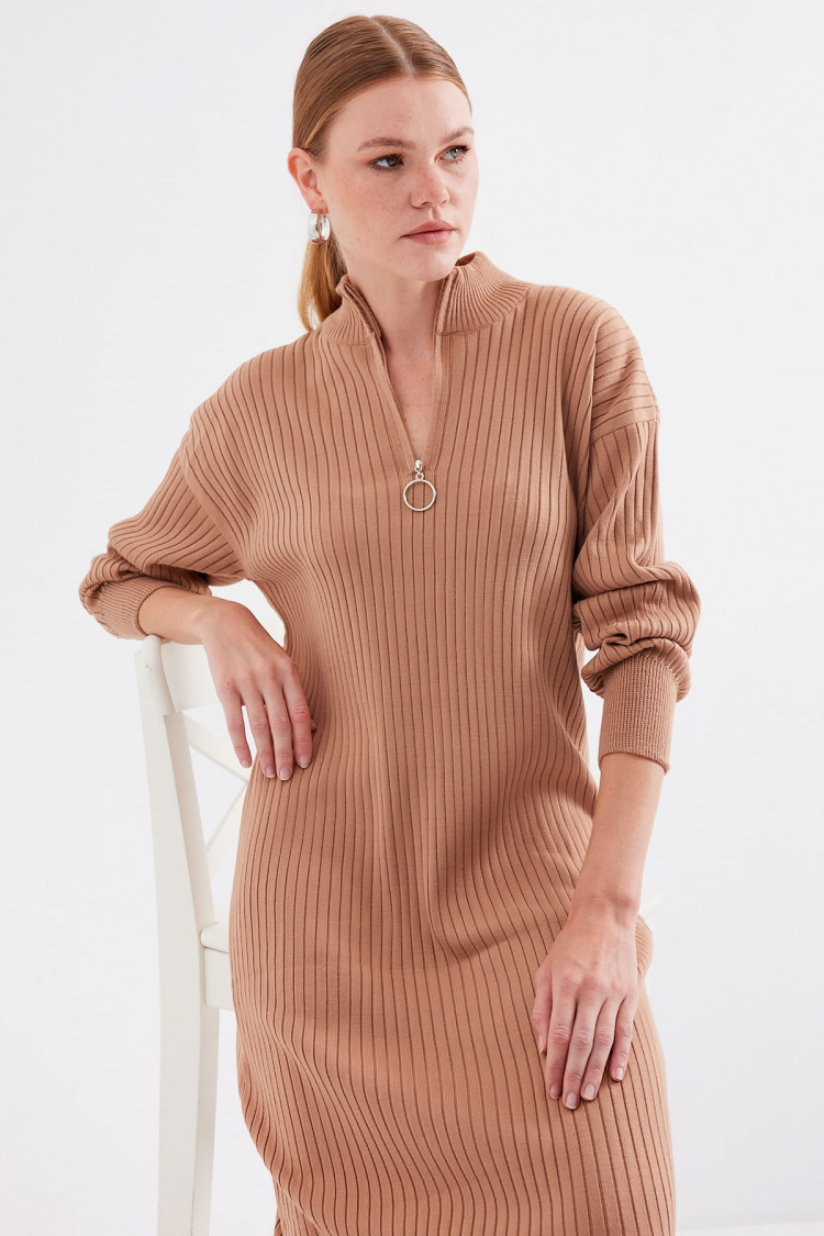 Full-length Knitwear Dress - Tan - Brand: Bigdart - Women & Kids, Baby Clothes Wholesale - TheBS Women