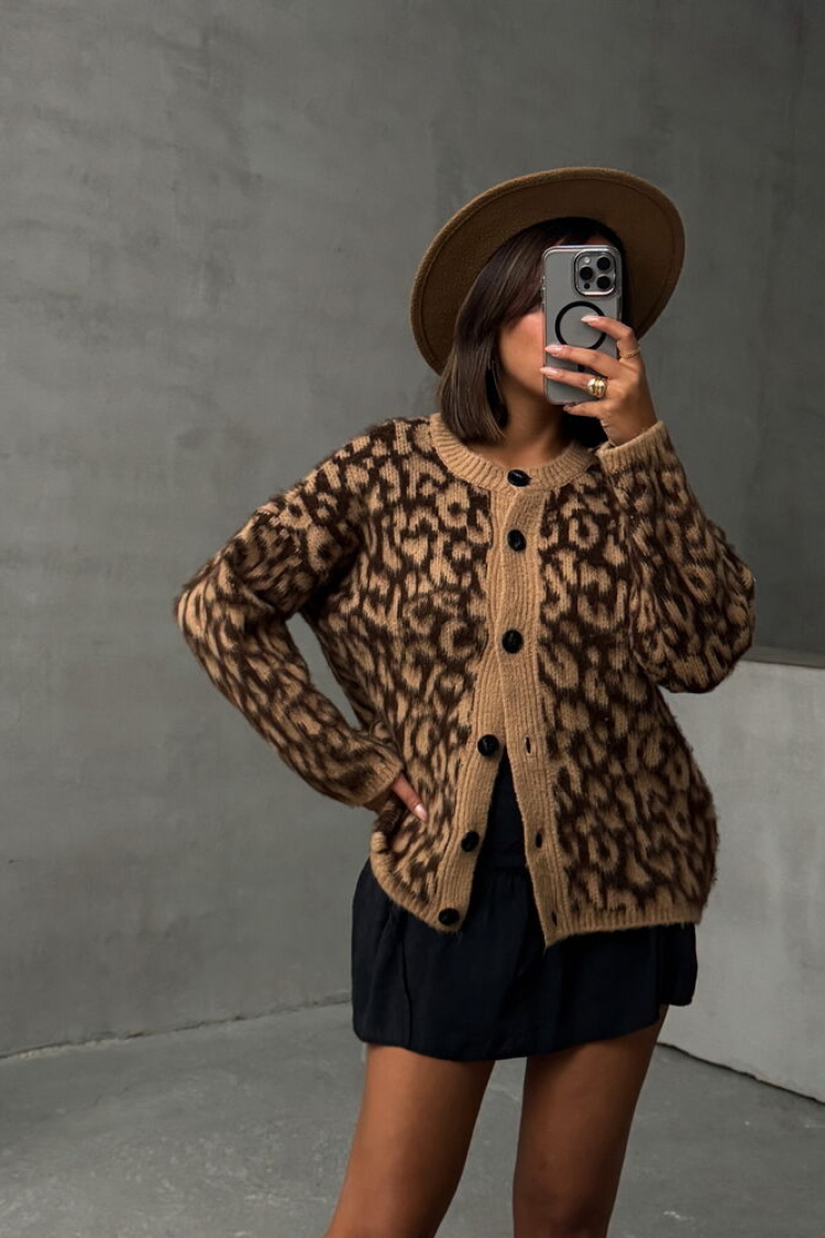 Leopard Knitted Cardigan - Brown - Producer: Topshow - Wholesale Women Clothes - TheBS Women