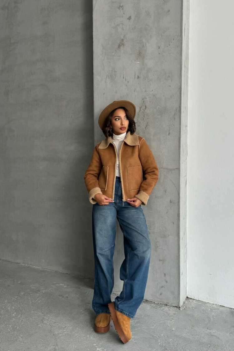Suede Plush Coat - Tan - Producer: Topshow - Wholesale Women Clothes - TheBS Women