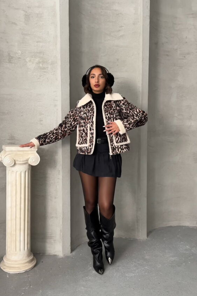 Leopard Patterned Plush Wholesale Coat - Producer: Topshow - Wholesale Women Clothes - TheBS Women